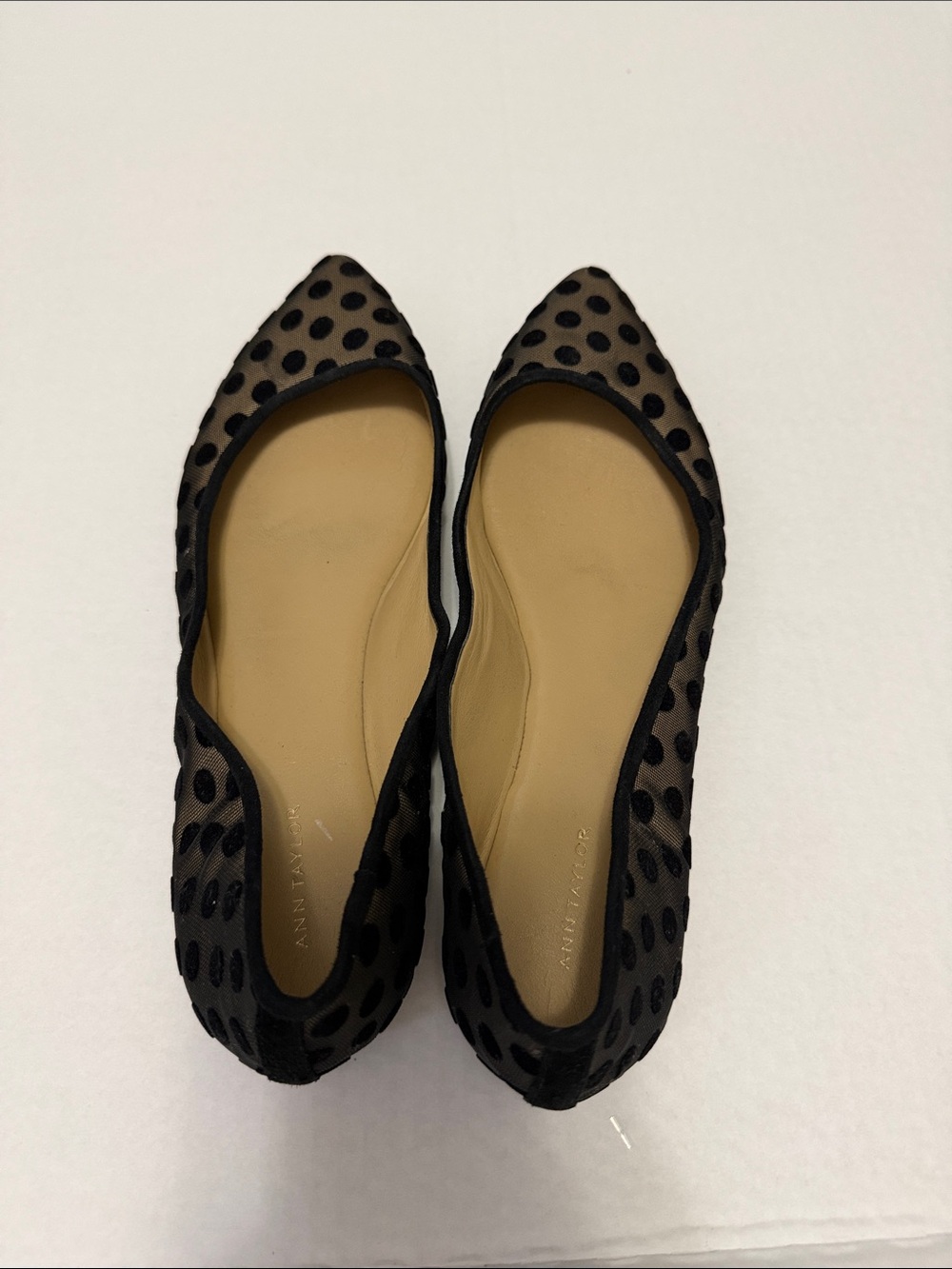 Ann Taylor Black Polka Dot Mesh Pointed Toe Flats